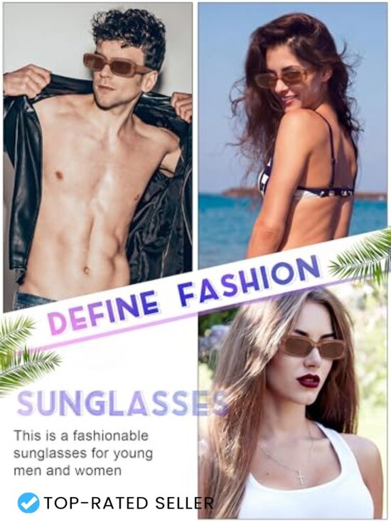Retro Rectangle Sunglasses Y2k Sun Glasses Square Frame 10 Pack main image 6
